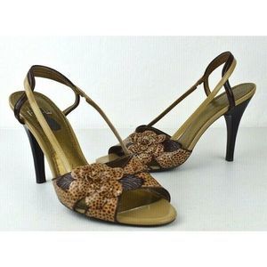 Linea Paolo Sandal Heels Brown Animal Sling back